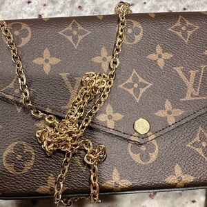 Louis Vuitton Brown Monogram Clutch with Gold Chain